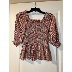 Max Studio‎ Gingham Smocked Off The Shoulder Milkmaid Top Size Small